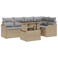 Set Sofà Giardino 6 Pezzi con Cuscini Beige Rattan Poliestere