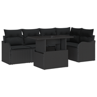 Set di divani da giardino da 6 pezzi con cuscini in polyrattan nero
