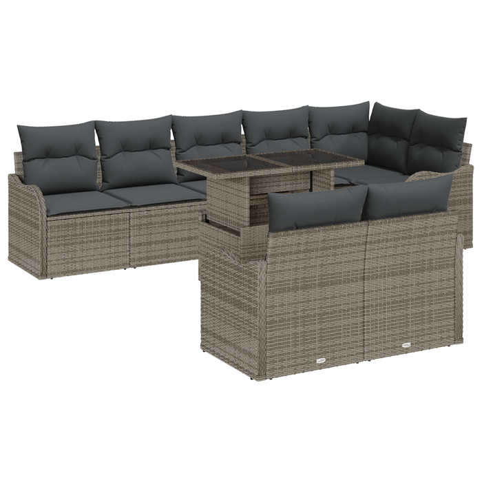 Set Divano da Giardino  da 9 Pezzi con Cuscini Rattan Sintetico Grigio