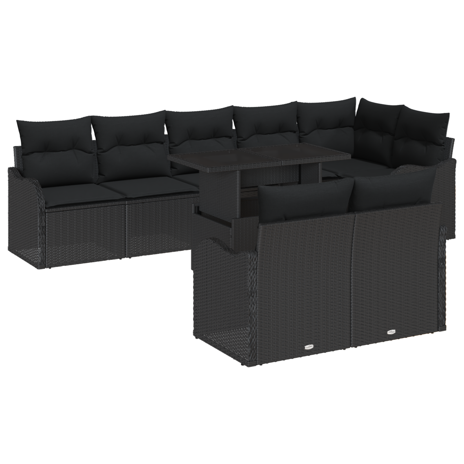 Set divano da giardino  9 pezzi con cuscini Nero Polyrattan