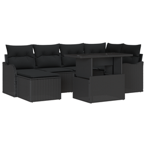 Set Divano da Giardino  da 7 Pezzi con Cuscini in Polyrattan Nero