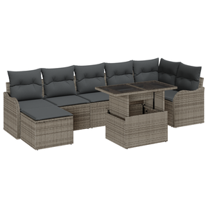 Set Divano da Giardino 8 Pezzi con Cuscini in Rattan Grigio Poliy
