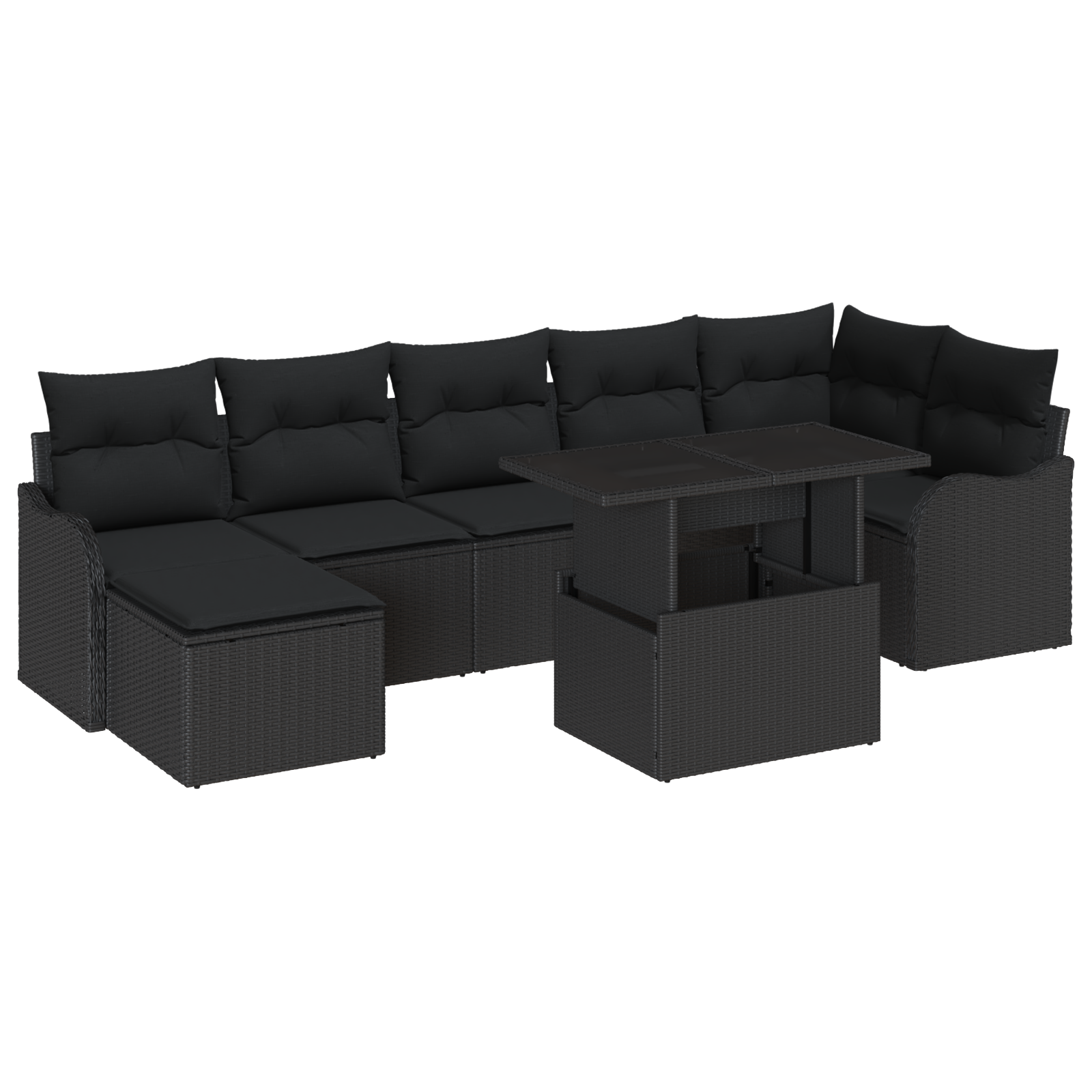Set di Divani da Giardino a 8 Pezzi con Cuscini Rattan Nero Polyrattan