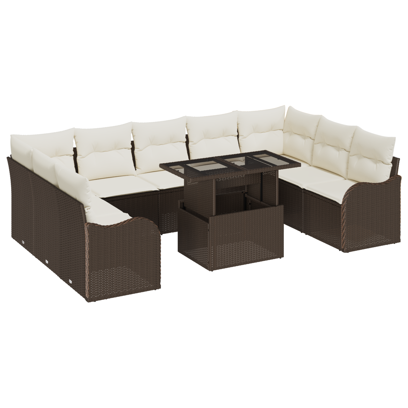Set di divani da giardino  con cuscini Marrone Polyrattan 10 pezzi