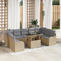 Set di Sofà da Giardino  da 10 pezzi con Cuscini in Rattan Poliestere Beige