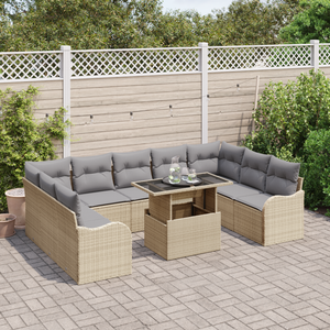 Set di Sofà da Giardino  da 10 pezzi con Cuscini in Rattan Poliestere Beige