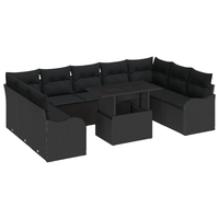 Set divani giardino  10 pezzi con cuscini neri in polyrattan