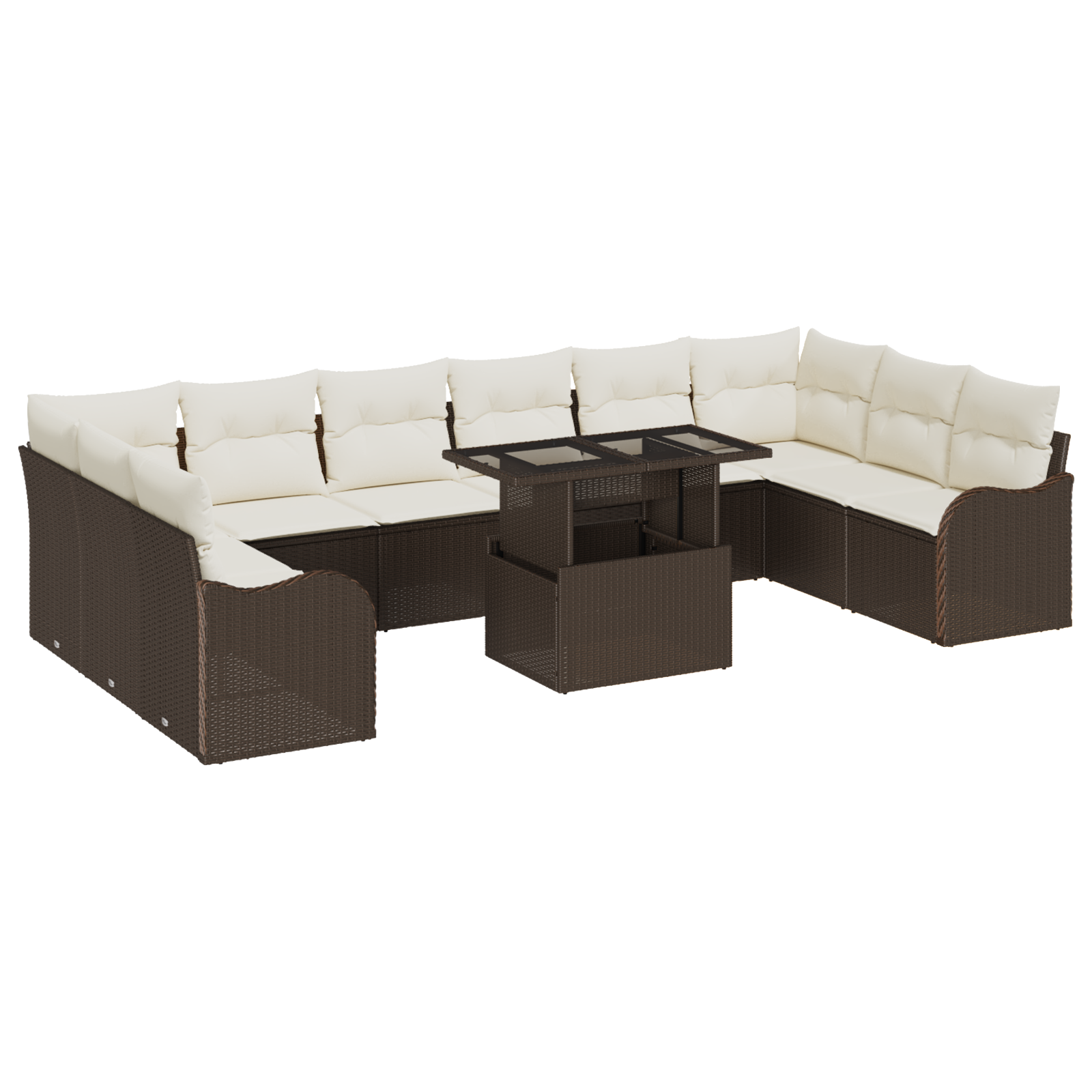Set di Divani da Giardino da 11 Pezzi con Cuscini Marrone Polyrattan