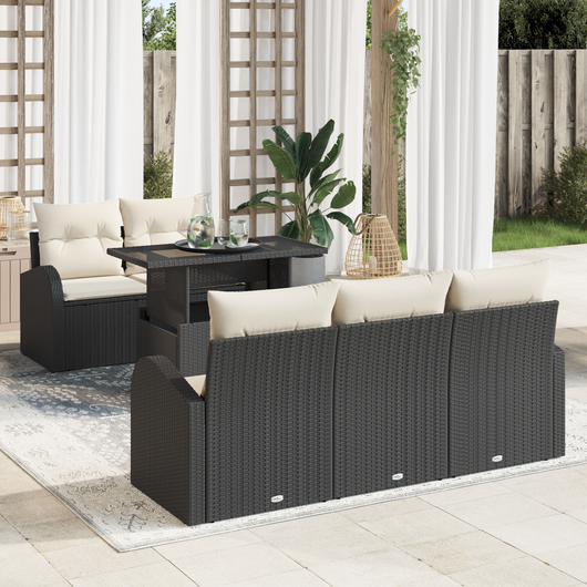Set di Sofà da Giardino 6 Pezzi con Cuscini Rattan Nero Polyrattan