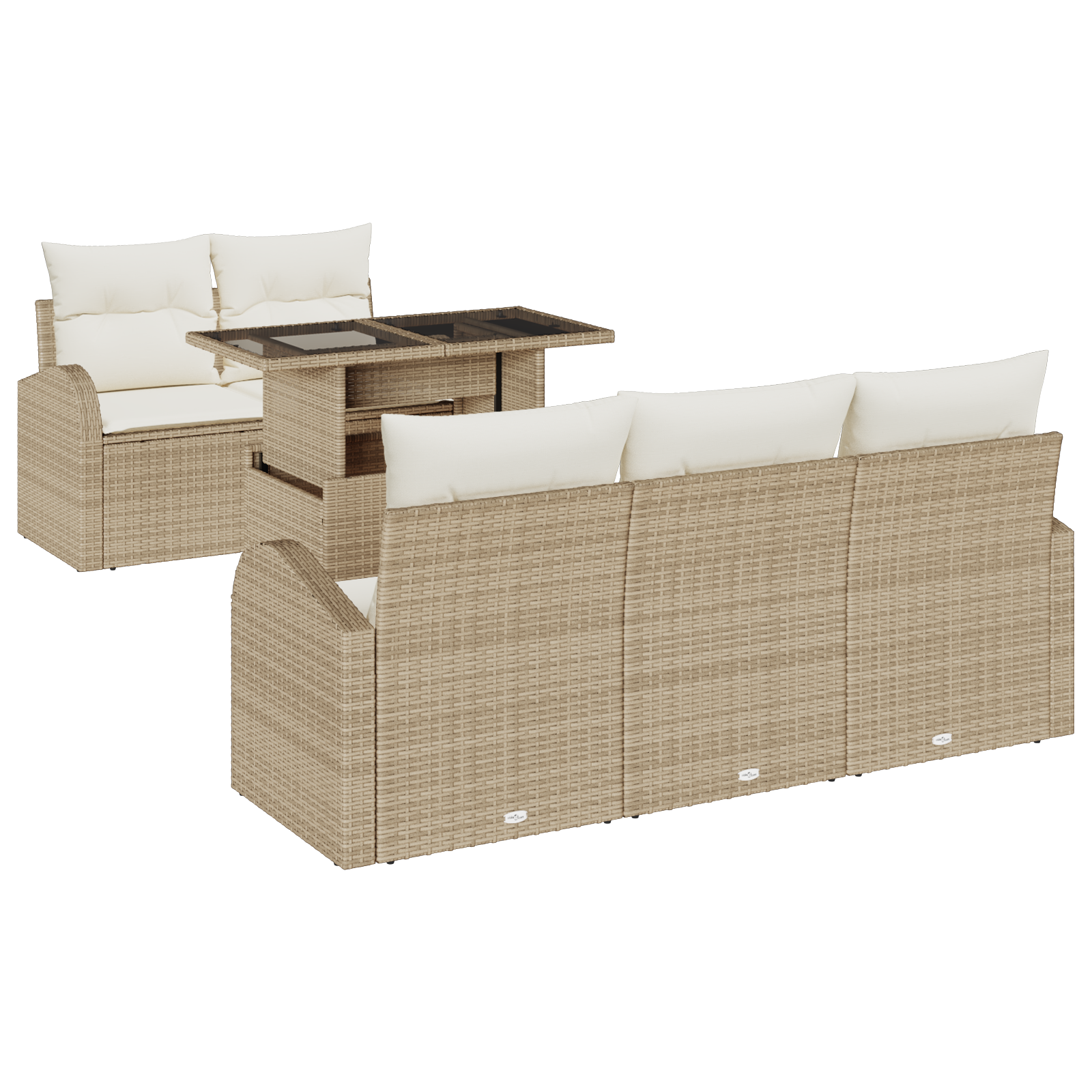 Set di Sofà da Giardino 6 Pezzi con Cuscini Beige Polirattan