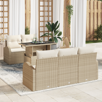 Set di Sofà da Giardino 6 Pezzi con Cuscini Beige Polirattan