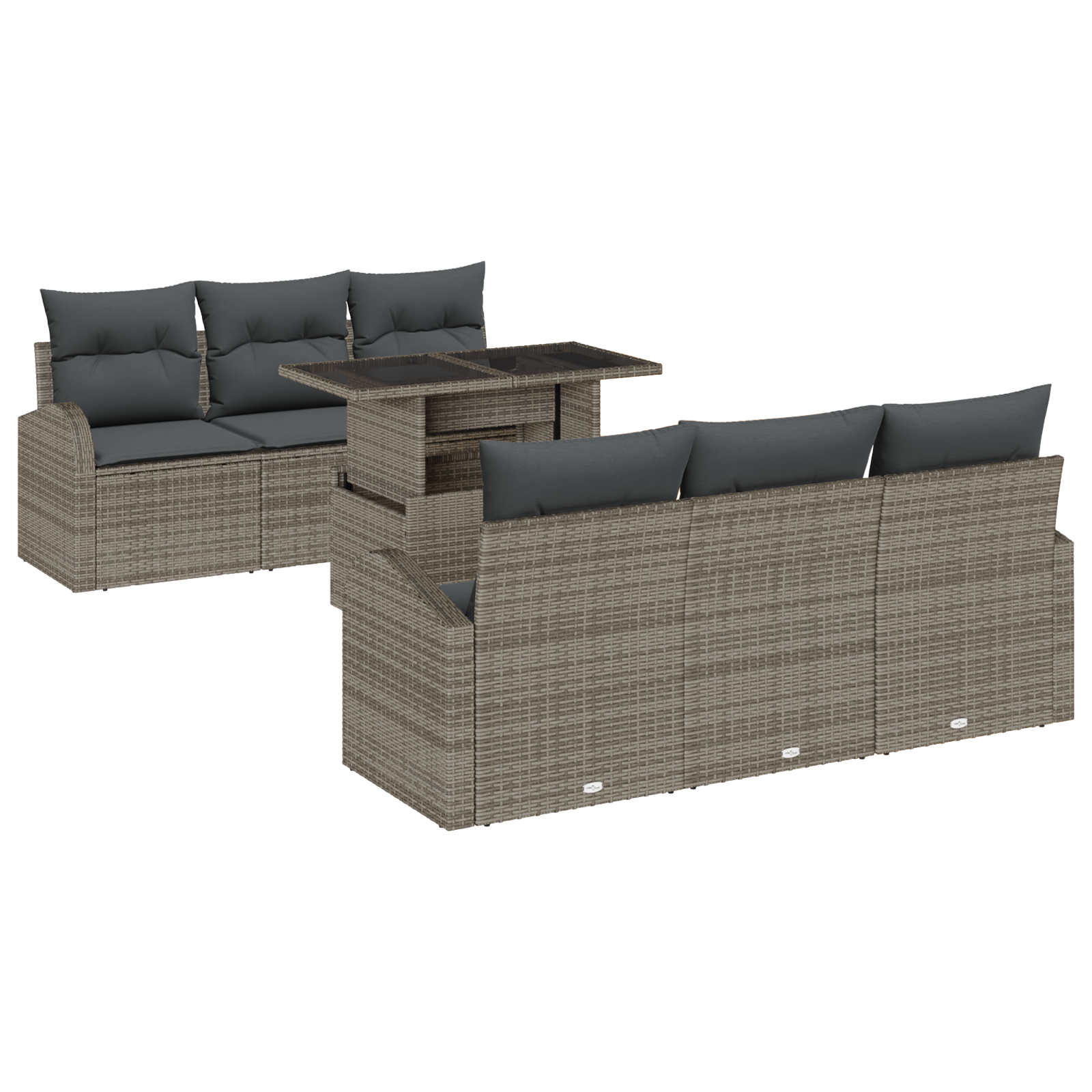 Set Divano da Giardino a 7 Pezzi con Cuscini Grigio Polyrattan