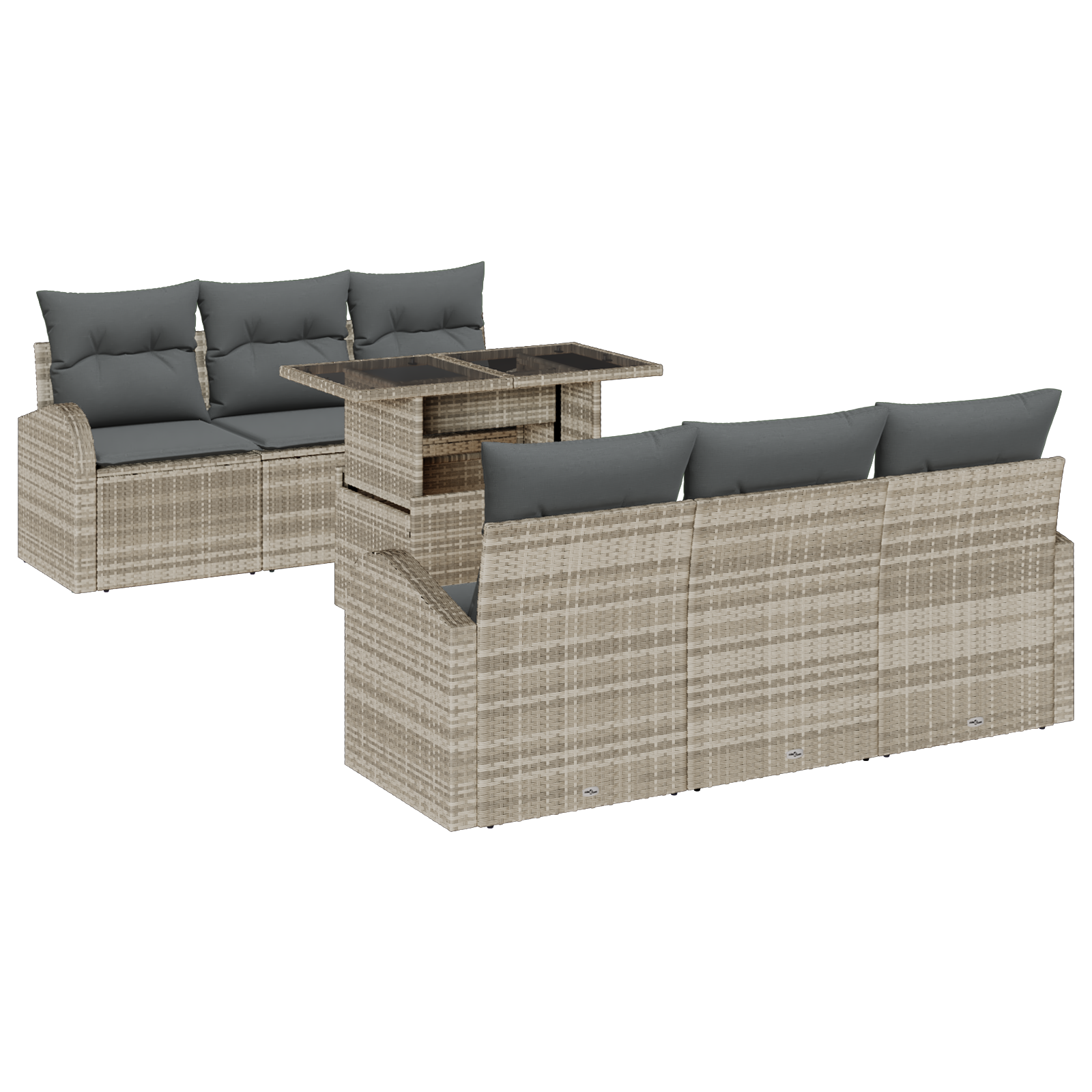 Set Divano da Giardino da 7 Pezzi con Cuscini Grigio Chiaro Polyrattan