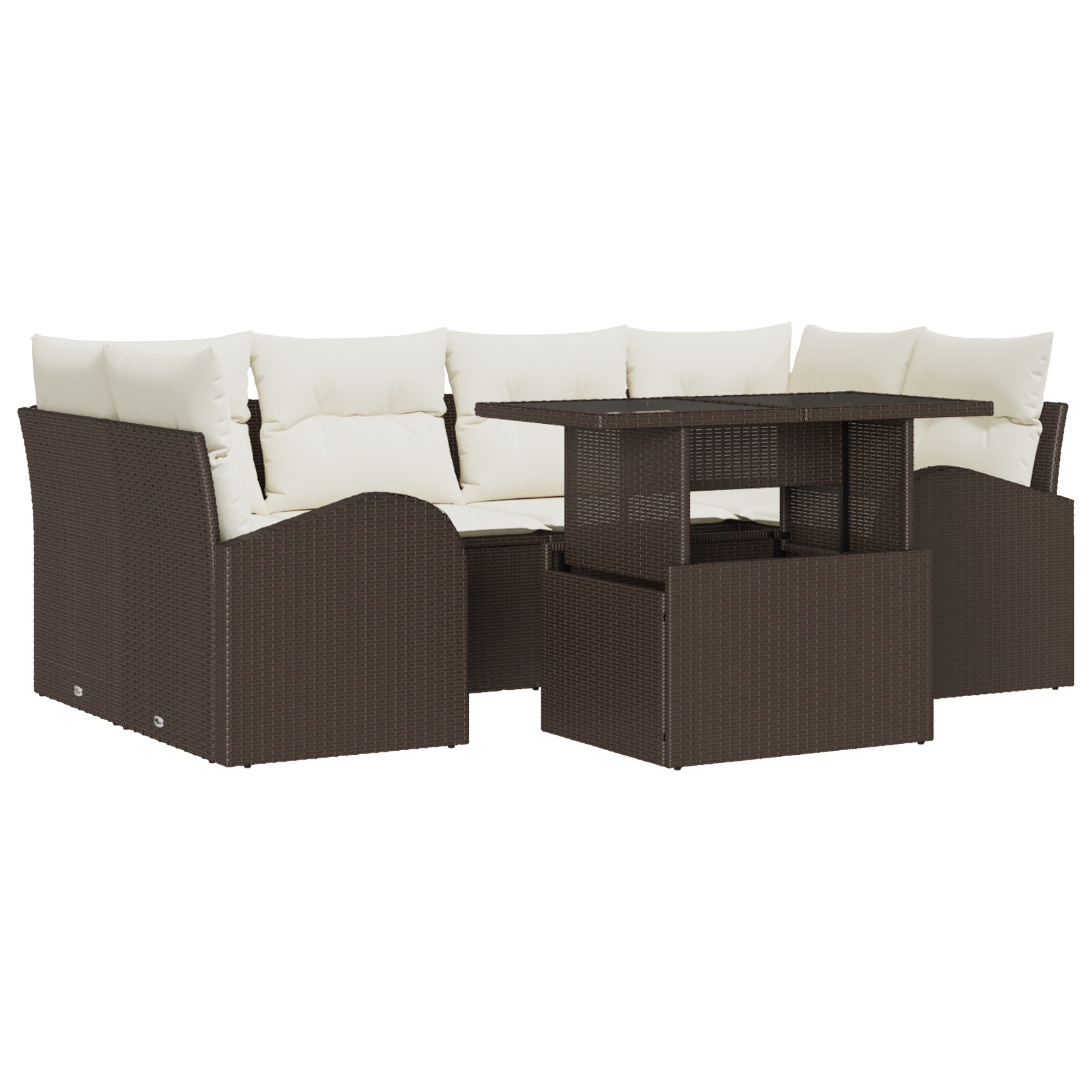 Set Divano da Giardino 7 Pezzi con Cuscini Marrone Polyrattan