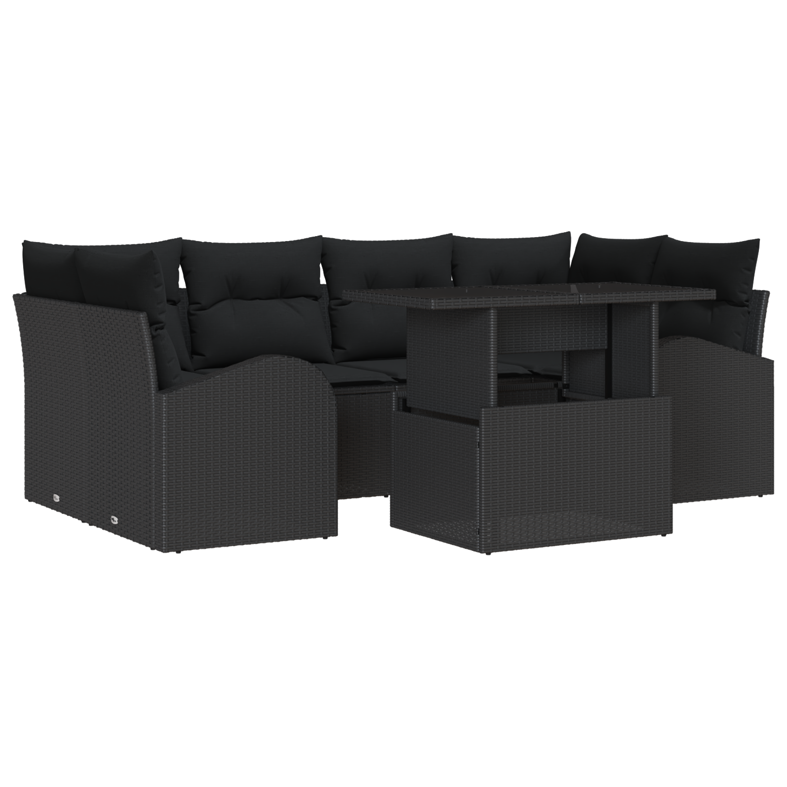 Set di 7 divani da giardino con cuscini Nero Polyrattan