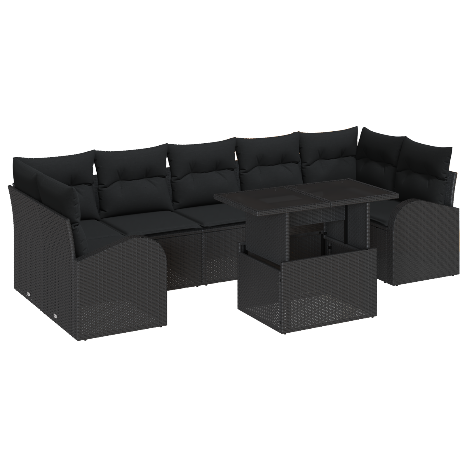 Set di divani da giardino 8 pezzi con cuscini in polyrattan nero