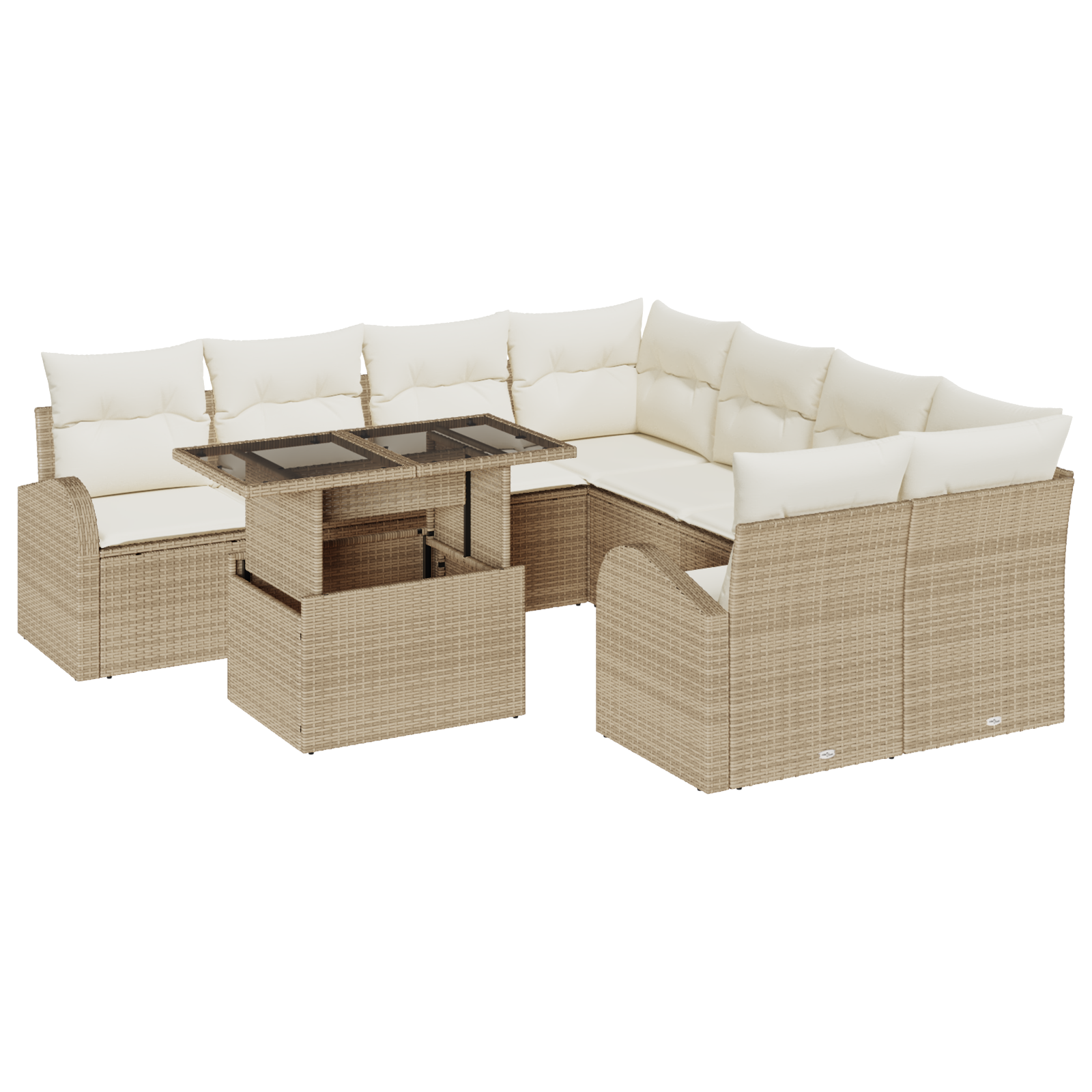 Set di Divani da Giardino 9 Pezzi con Cuscini Beige Polirattan