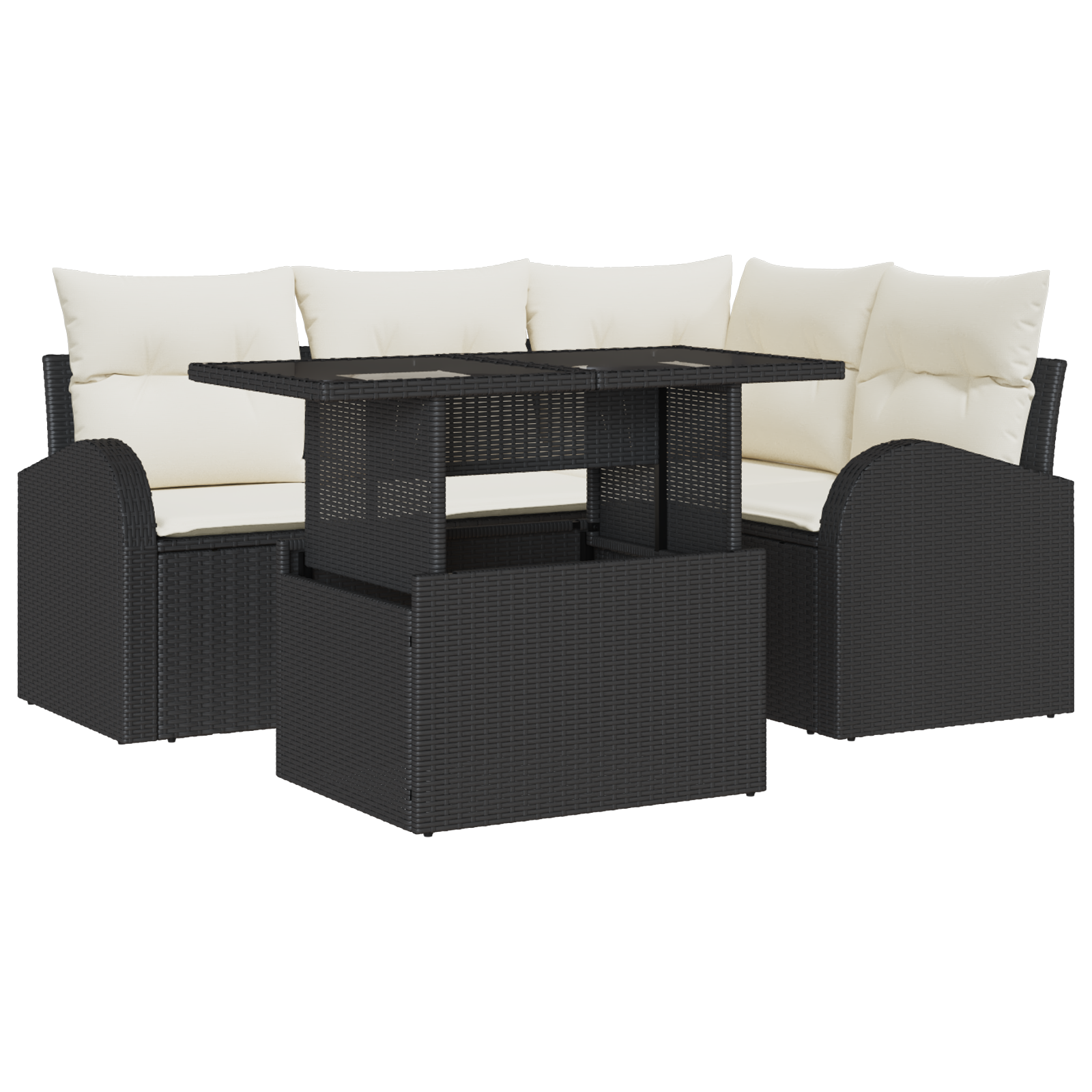 Set di Divani da Giardino da 5 Pezzi con Cuscini in Polyrattan Nero