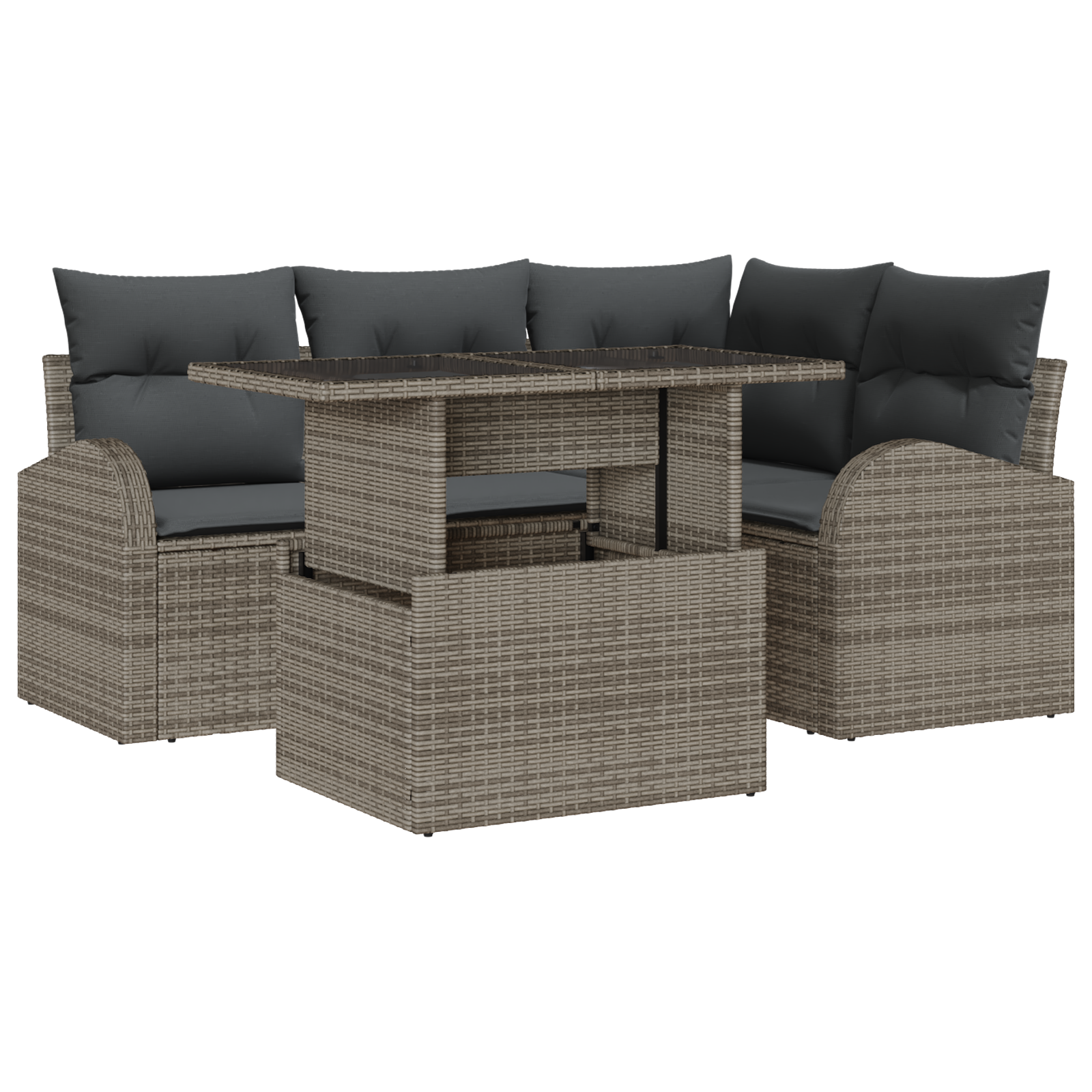 Set di Divani da Giardino a 5 Pezzi con Cuscini Grigio Polyrattan