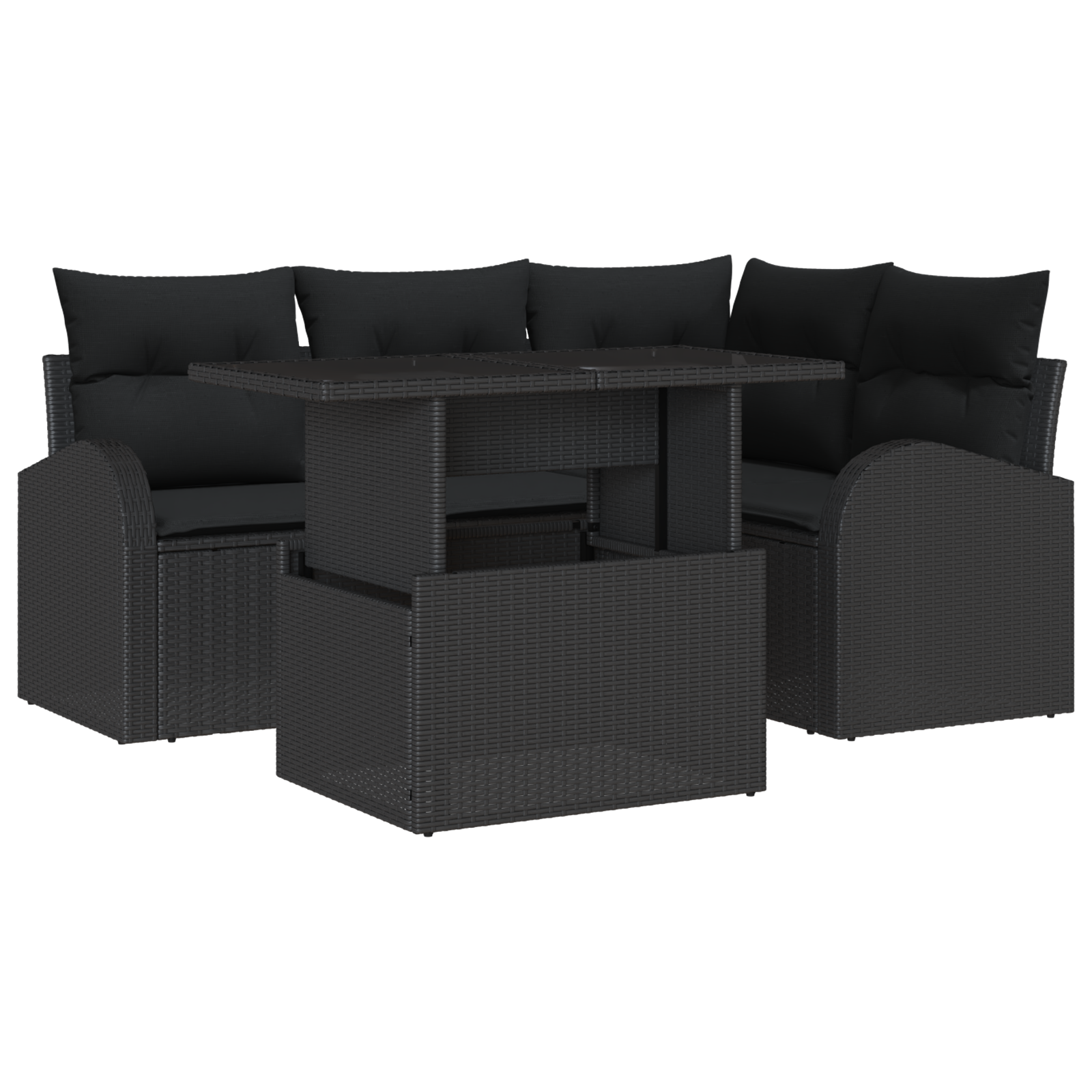 Set di Divani da Giardino 5 Pezzi con Cuscini Rattan Nero