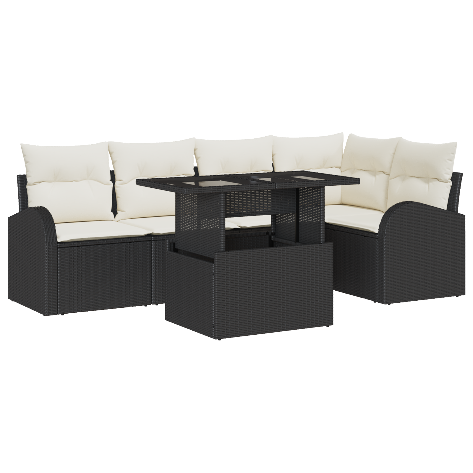 Set Divano da Giardino 6 Pezzi con Cuscini Nero Polyrattan
