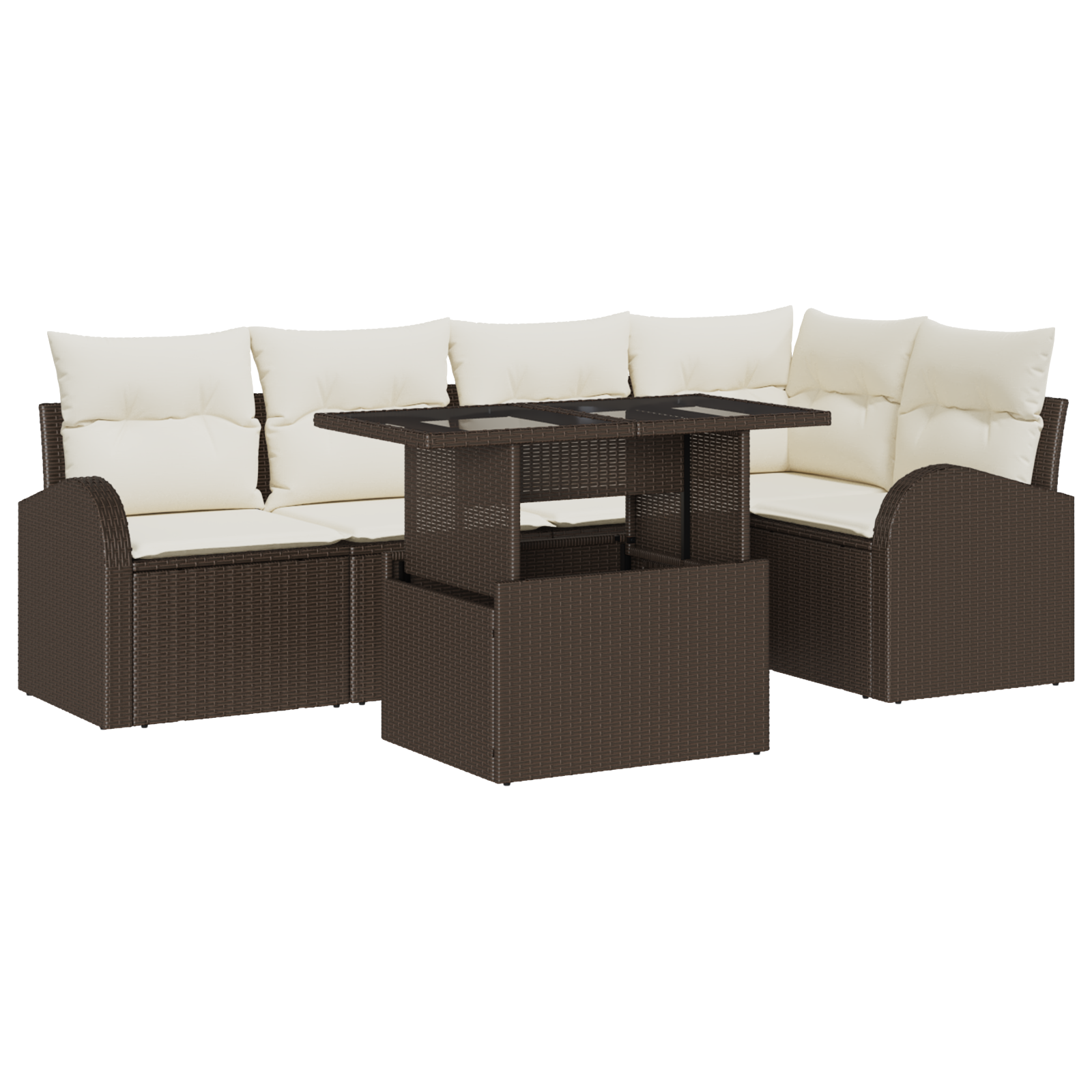 Set di Sofà da Giardino 6 Pezzi con Cuscini Marrone Rattan Polimerico