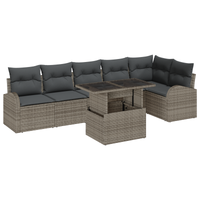 Set Divano Giardino a 7 Pezzi con Cuscini Grigio Polyrattan