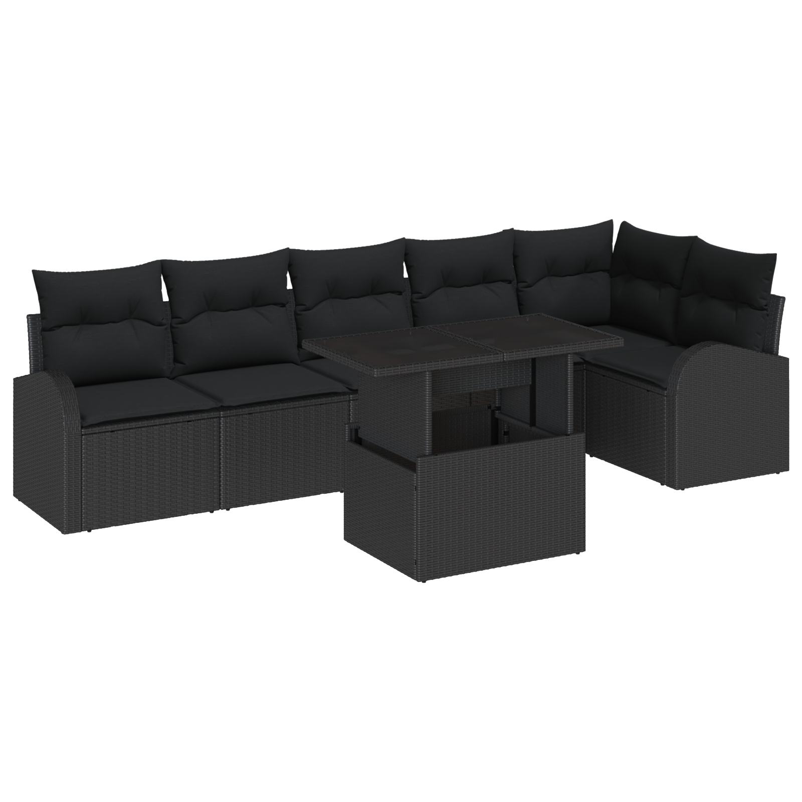 Set di divani da giardino da 7 pezzi con cuscini in rattan nero