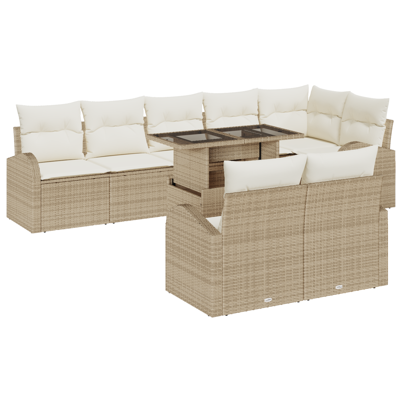 Set di Divani da Giardino da 9 Pezzi con Cuscini Beige in Polirattan