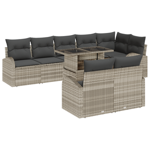 Set divani giardino con cuscini grigio chiaro polyrattan