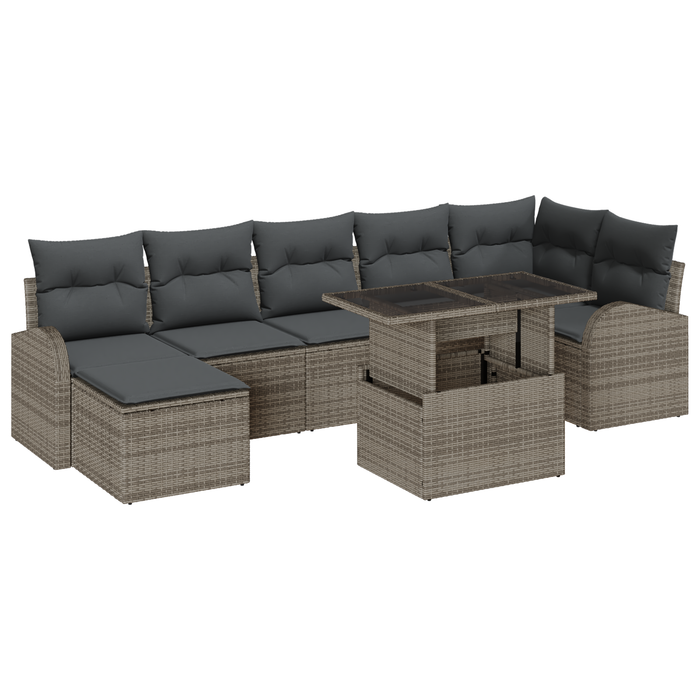 Set di divano da giardino 8 pezzi con cuscini Grigio Rattan Poli