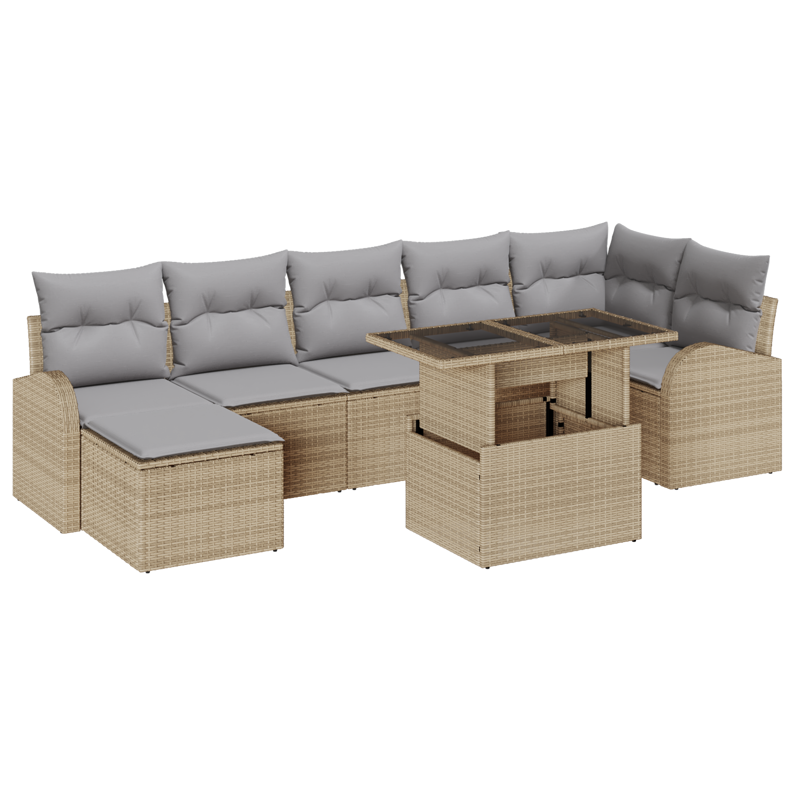 Set di Divani da Giardino 8 Pezzi con Cuscini in Rattan Sintetico Grigio Chiaro