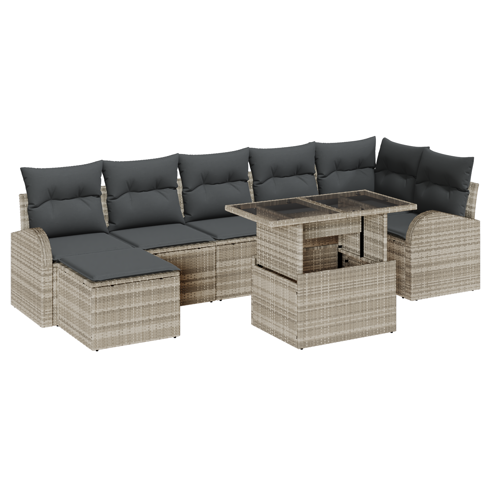 Set Divano da Giardino 8 Pezzi con Cuscini Grigio Chiaro in Polyrattan