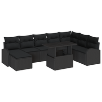 Set di Divani da Giardino in 9 Pezzi con Cuscini Nero in Polyrattan