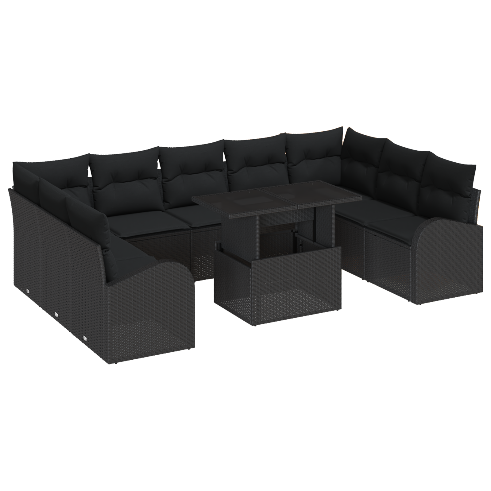 Set Divano Giardino a 10 Pezzi con Cuscini Nero Rattan Poliestere