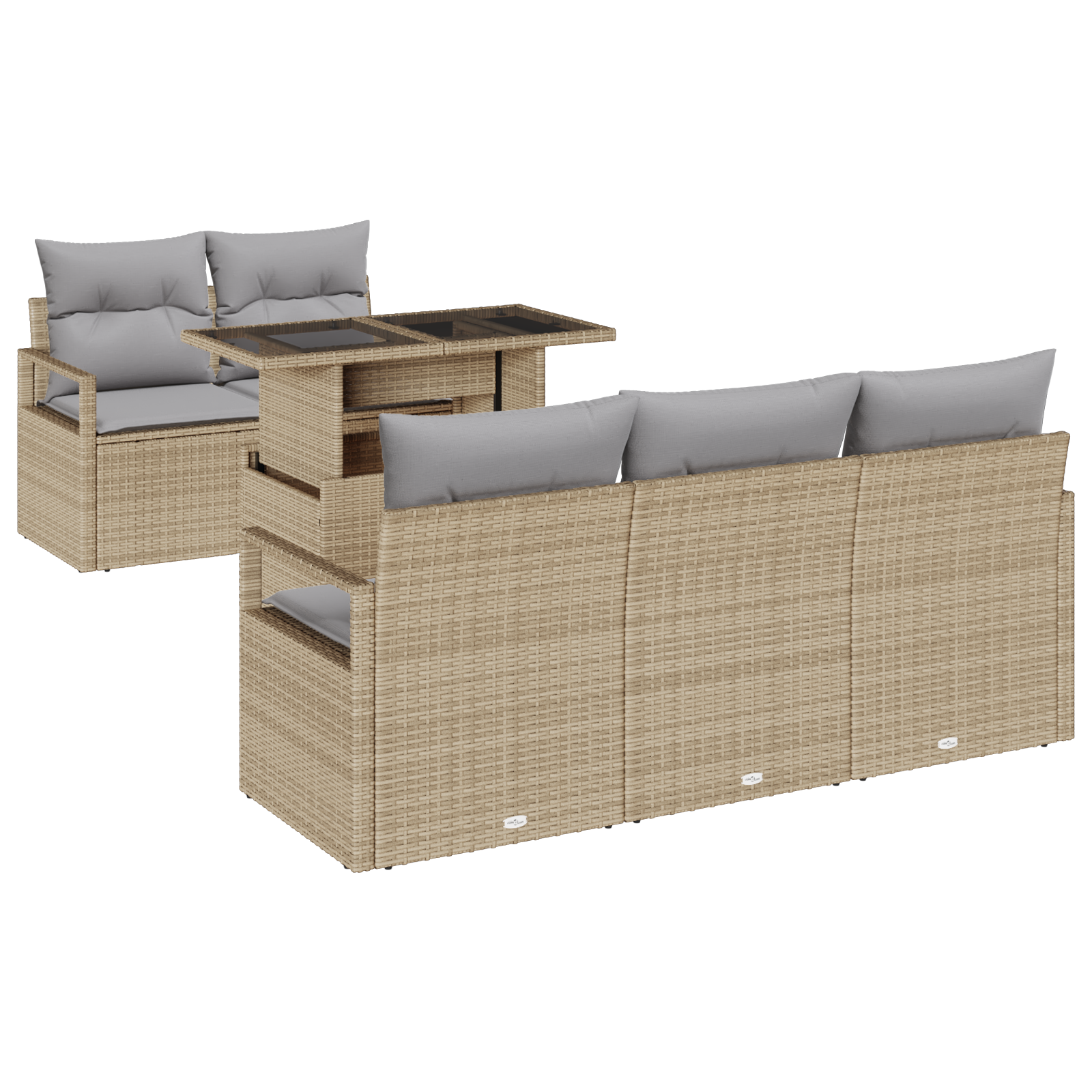 Set Divano da Giardino  6 Pezzi con Cuscini Beige in Polyrattan