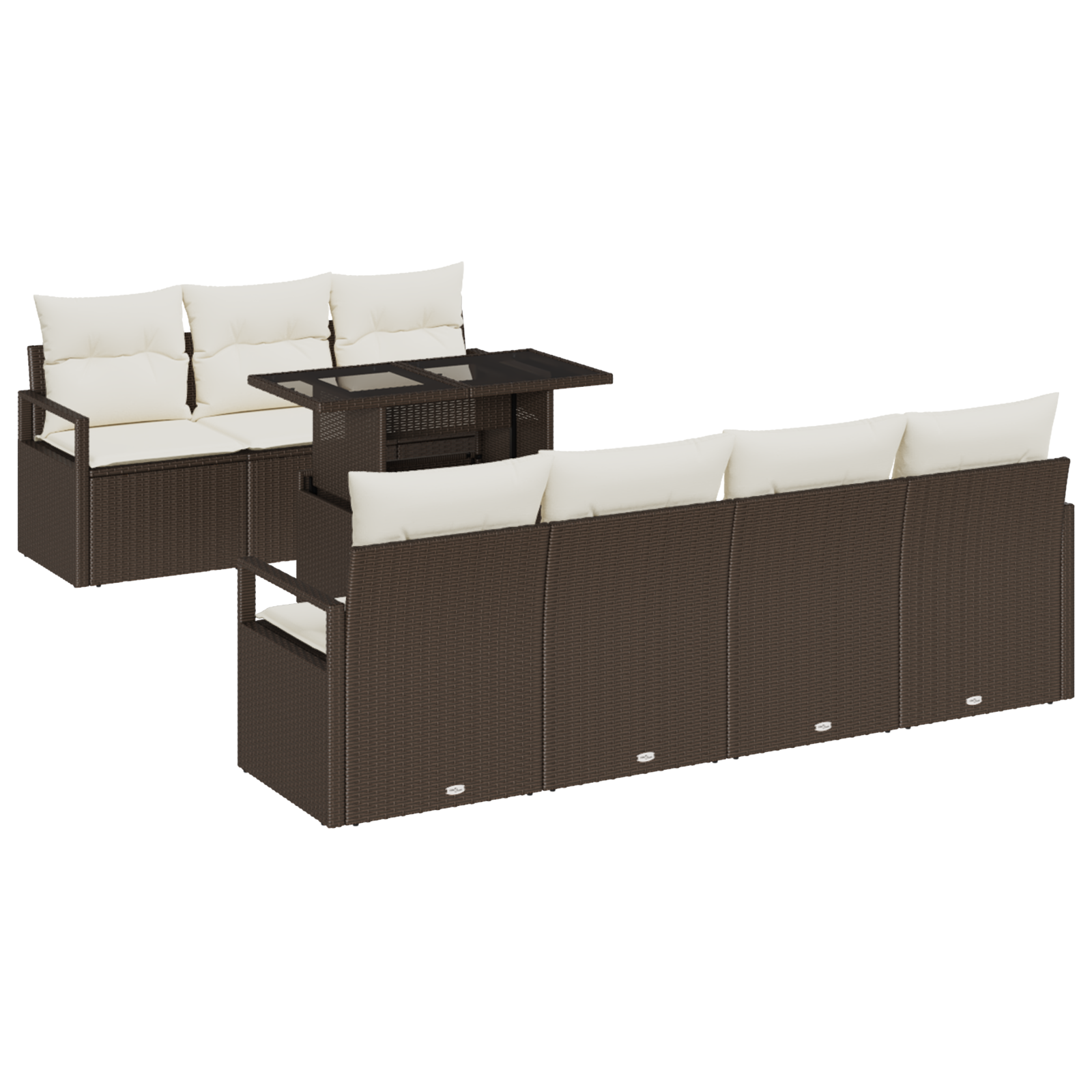 Set di Sofà da Giardino a 8 Pezzi con Cuscini Marrone Polyrattan