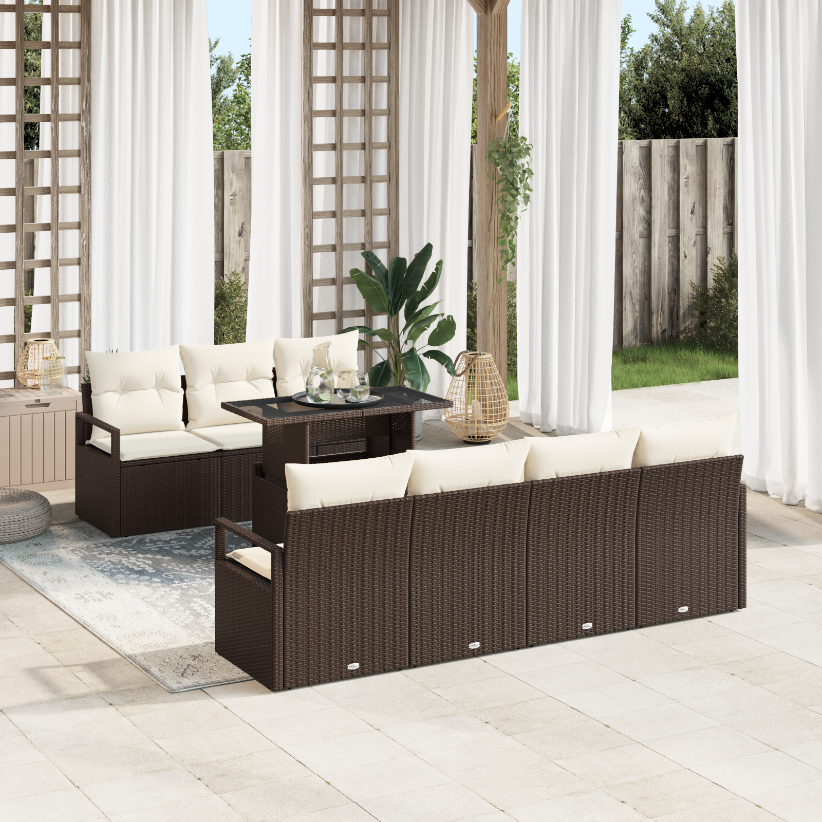 Set di Sofà da Giardino a 8 Pezzi con Cuscini Marrone Polyrattan