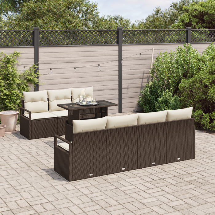 Set di Sofà da Giardino a 8 Pezzi con Cuscini Marrone Polyrattan