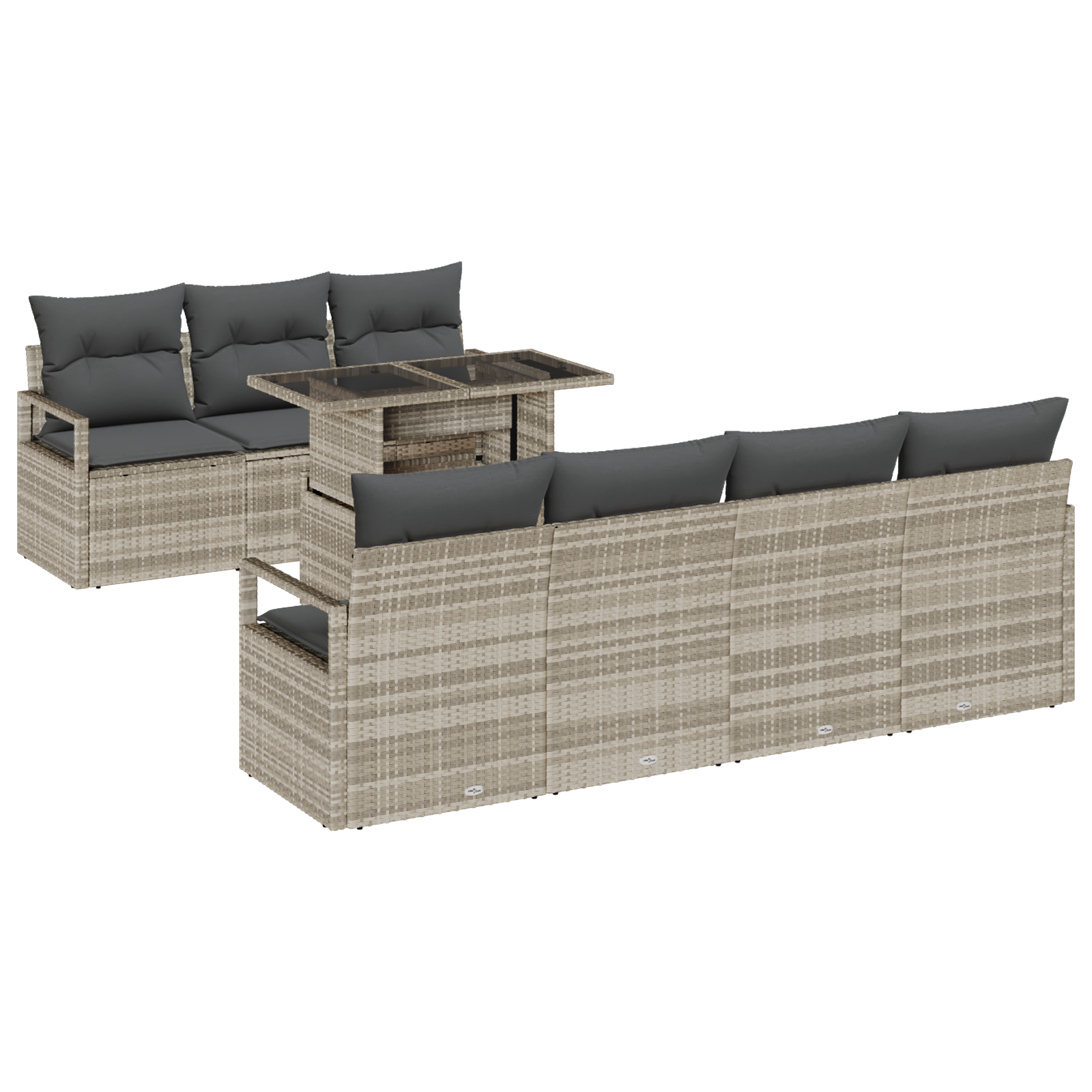 Set divani giardino 8 pezzi cuscini grigio chiaro polirattan