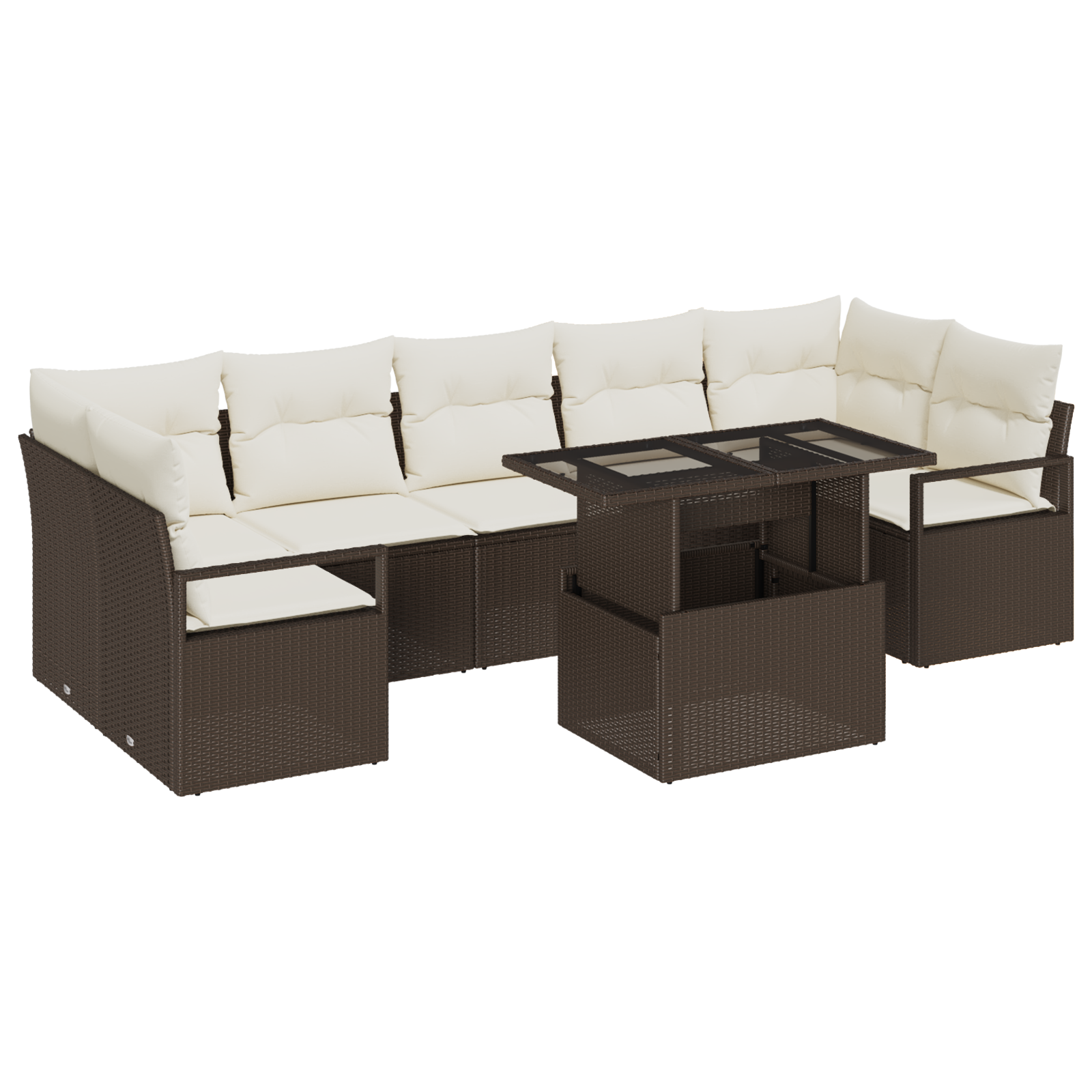 Set Divano Giardino 8 Pezzi con Cuscini Marrone Polyrattan