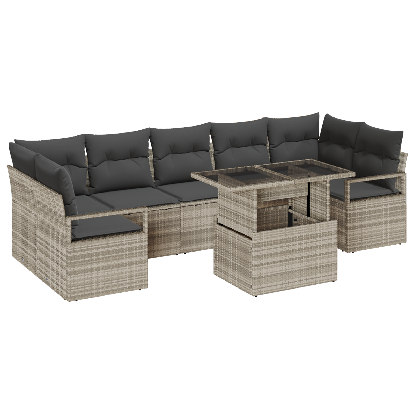Set divani da giardino 8 pezzi  con cuscini grigio chiaro polyrattan
