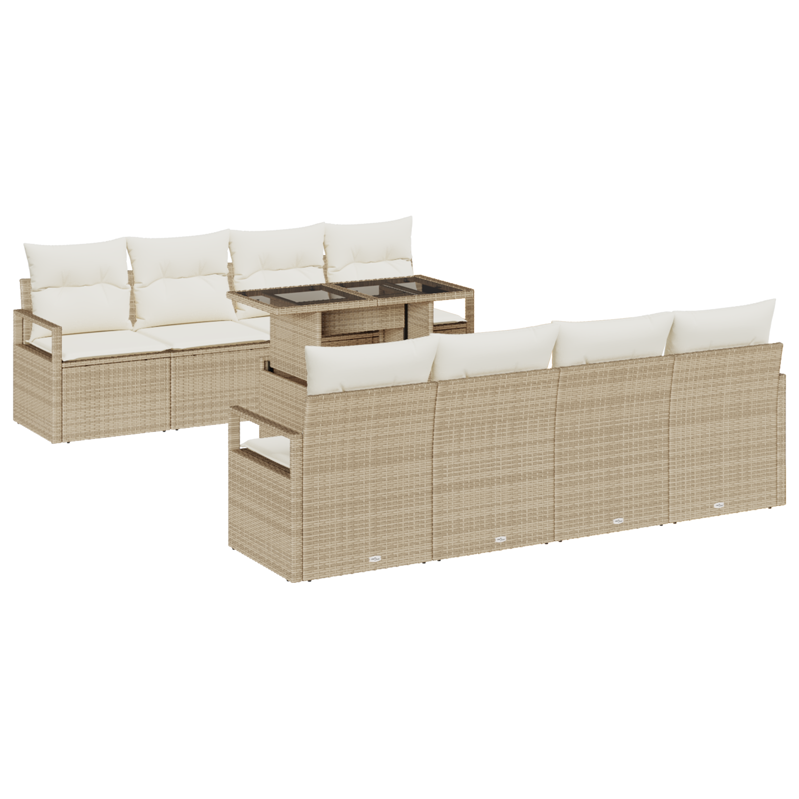 Set di divani da giardino  9 pezzi con cuscini beige polyrattan