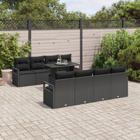 Set Divano da Giardino 9 Pezzi con Cuscini Nero Polyrattan