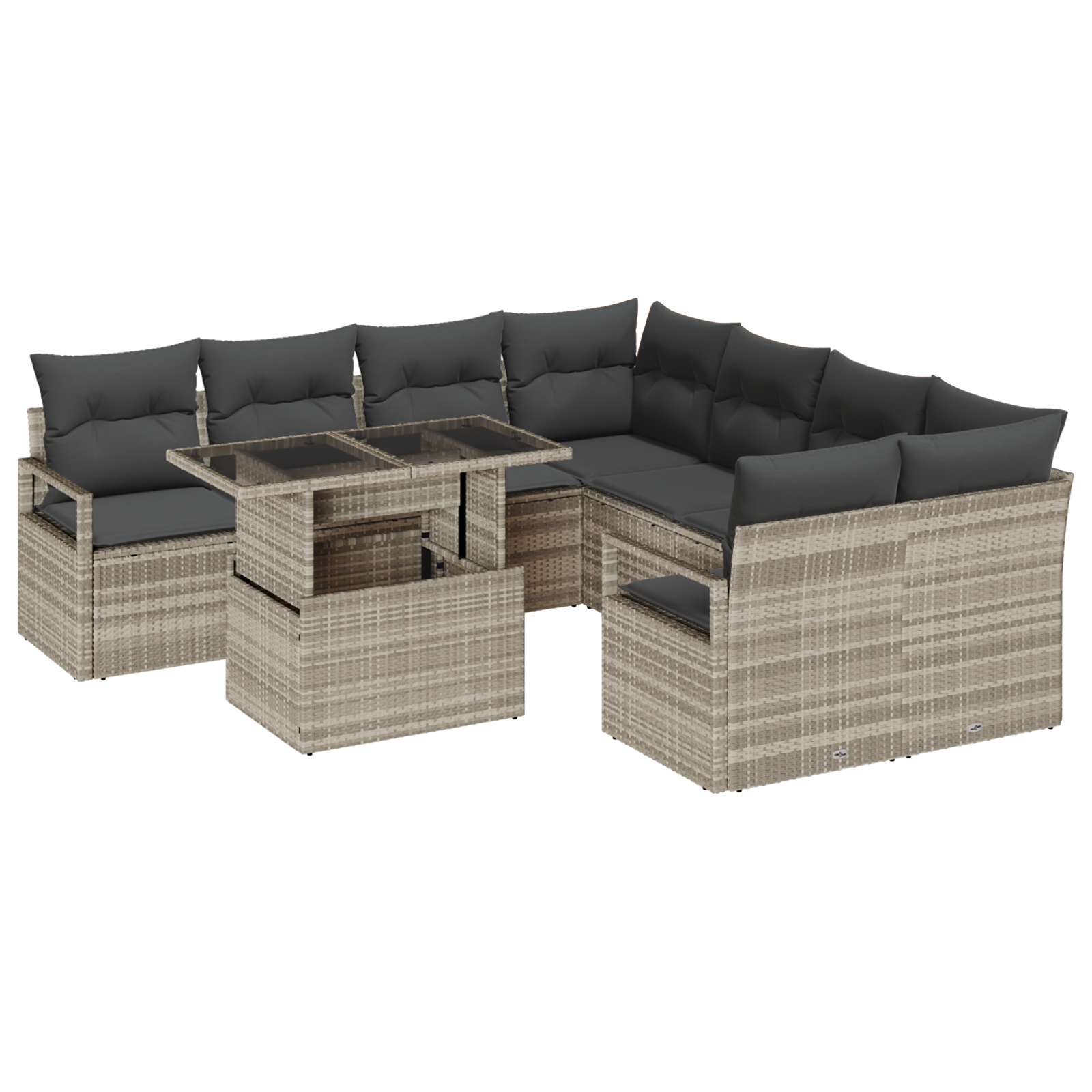 Set Divano da Giardino  9 Pezzi con Cuscini Grigio Chiaro Rattan Polietilene