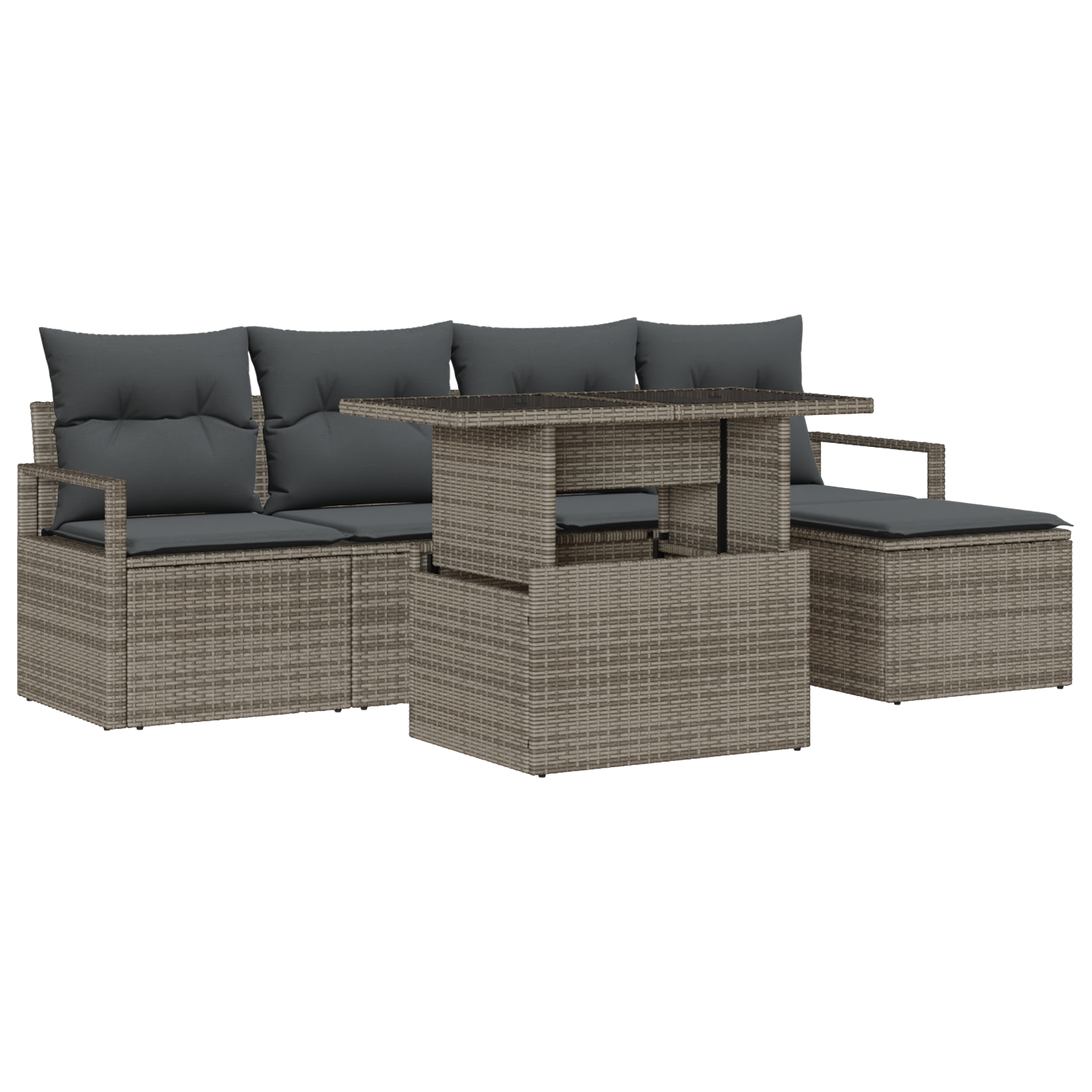 Set Divano da Giardino  6 Pezzi con Cuscini Rattan Polietilene Grigio
