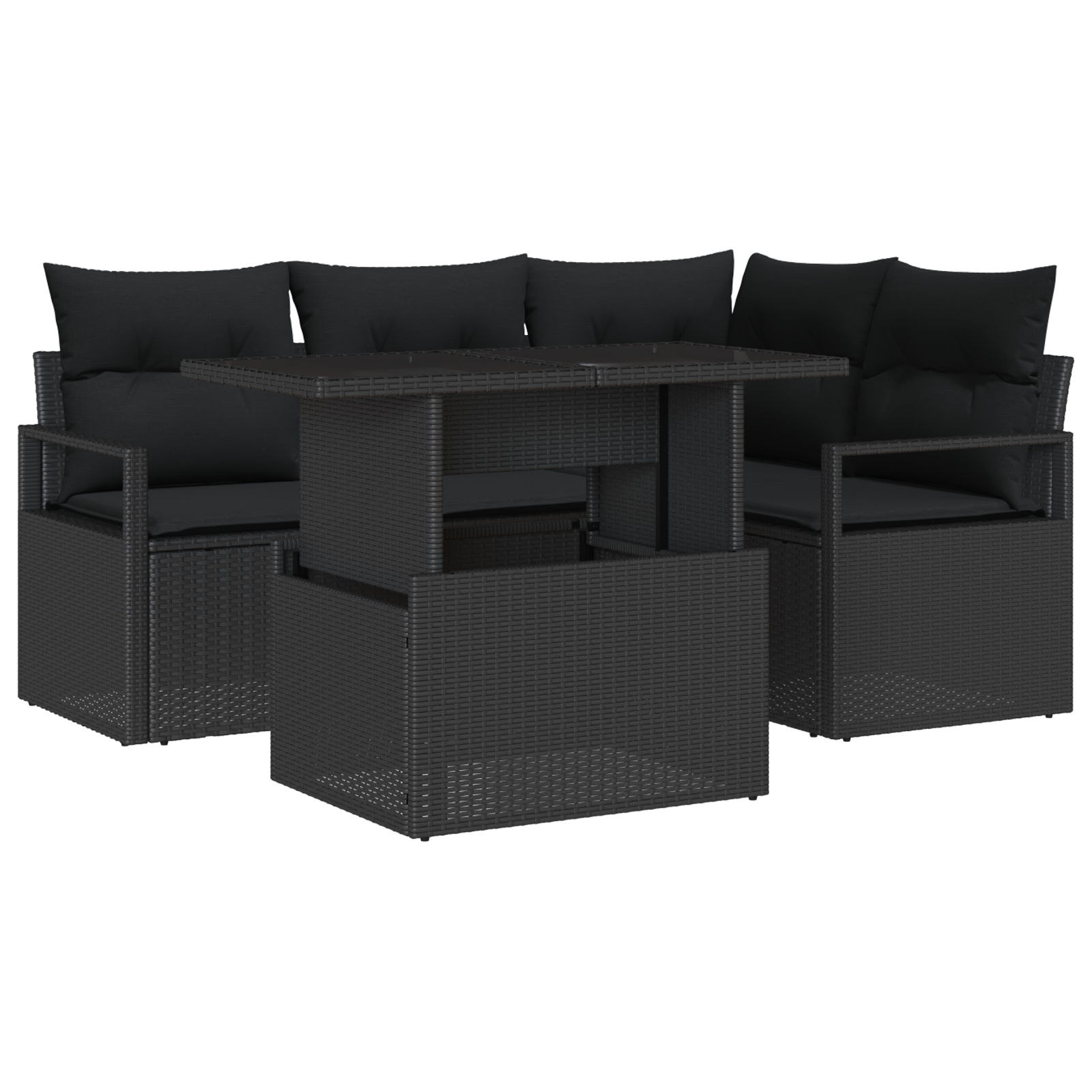 Set Divano da Giardino 5 Pezzi con Cuscini Polyrattan Nero
