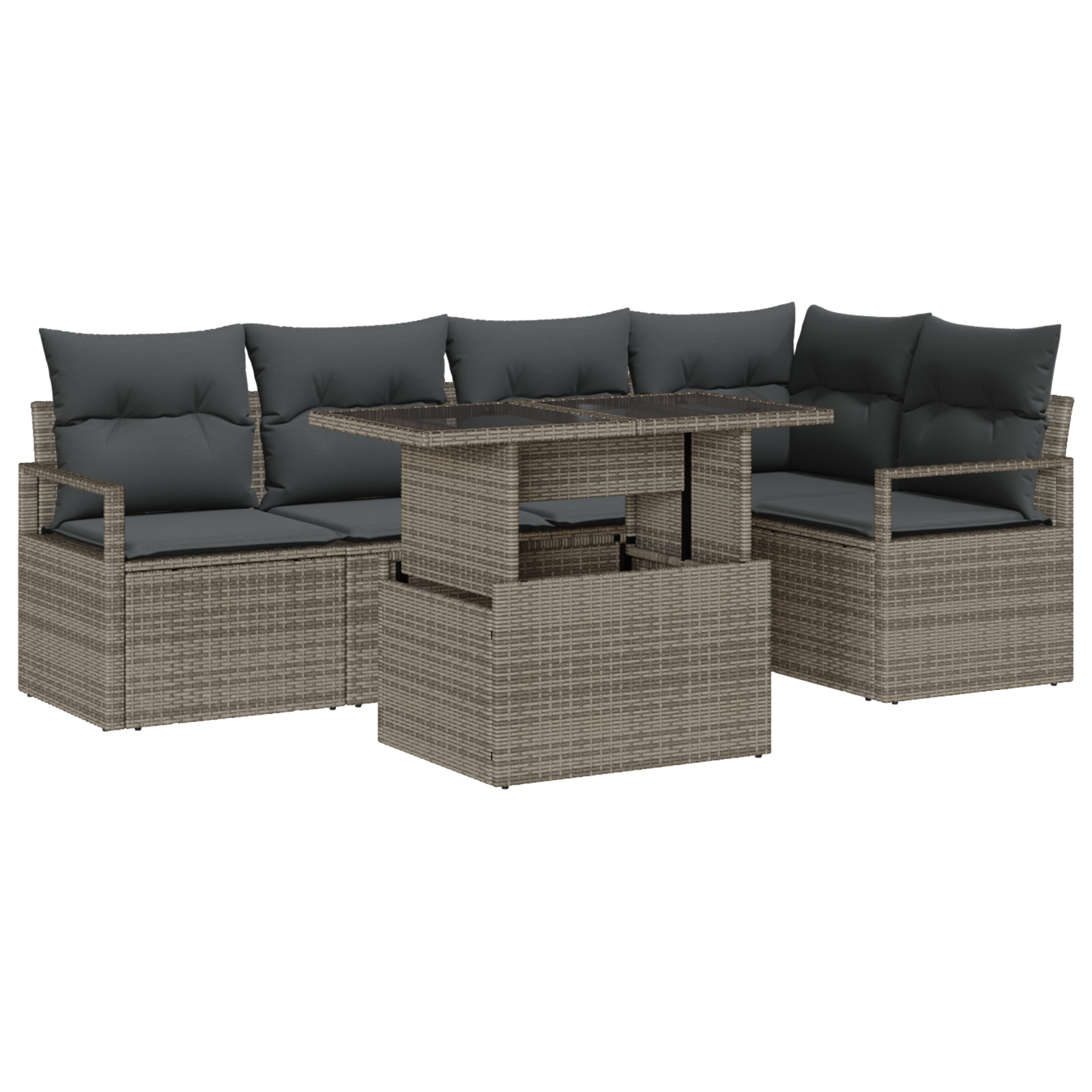 Set Divano da Giardino in 6 Pezzi con Cuscini Grigio Rattan Poliestere