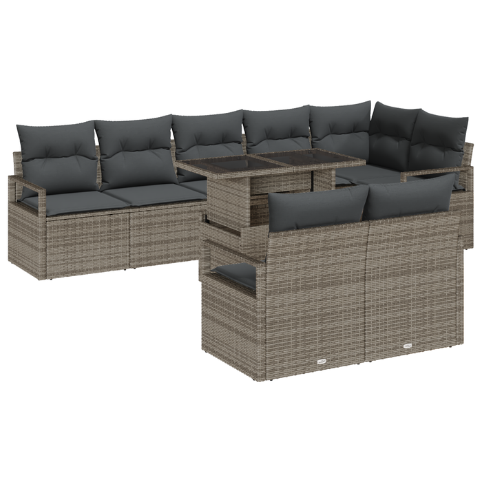 Set Divano da Giardino 9 Pezzi con Cuscini Grigio Polirattan