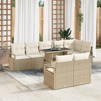 Set da Giardino 9 Pezzi con Cuscini Beige Rattan Polietilene